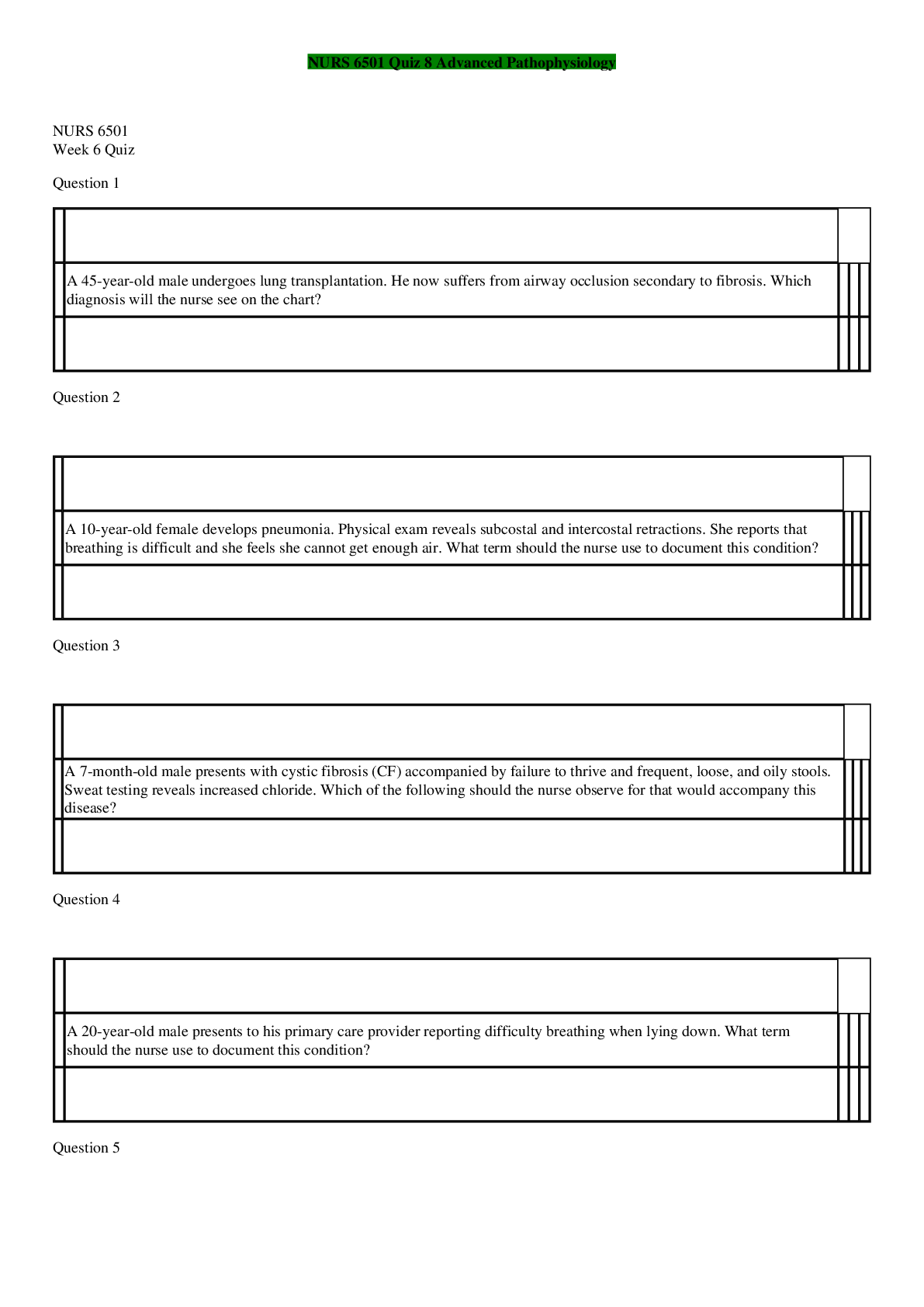 Preview image of NURS 6501 Quiz 6 Advanced Pathophysiology document